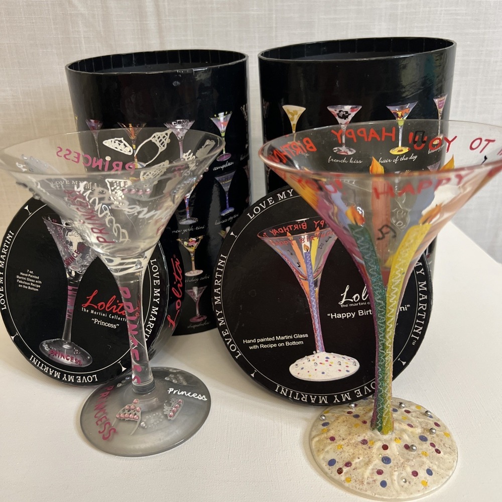 Lolita Martini Glass Lot Of 2 Princess And Happy Birthday